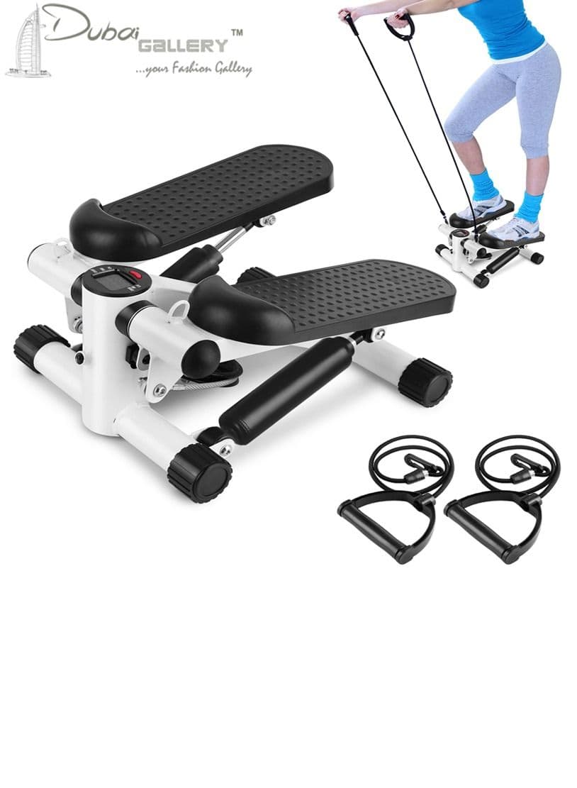 Mini Stepper With Resistance Band Fitness Step Ladder Home Exercise Equipment for Full Body Workout White