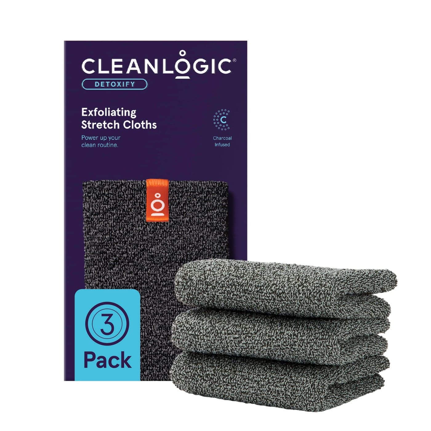 Cleanlogic Body Exfoliating Cloth Stretchy Detox Charcoal Infused Exfoliator Bath and Shower Washcloths Reusable Daily Skincare Tool 3 Count Value Pack