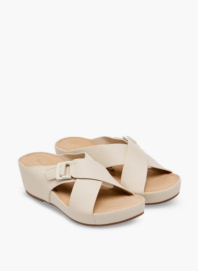 Women Textured Cross Strap Wedge Sandals