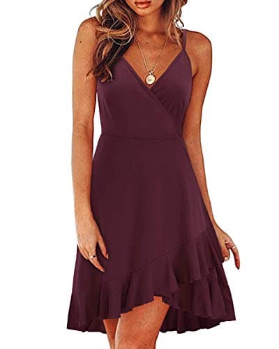 ULTRANICE Summer Red Dress Womens Spring Trendy 2025 Casual Wrap Flowy V Neck Adjustable Spaghetti Outfits Clothes Wedding Guest Semi Formal Dresses Graduation Party Midi Sundresse(Red,L)