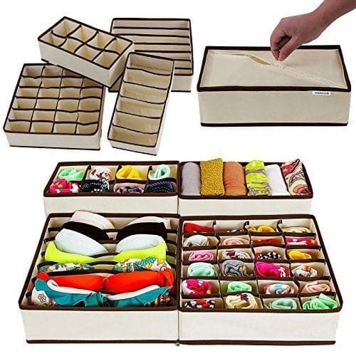 JANCOM Closet Underwear Organizer Drawer Divider 4 Set Fabric Foldable Cabinet Closet Bra Organizers and Storage Boxes for Storing Socks Underpants Panties Ties Divider