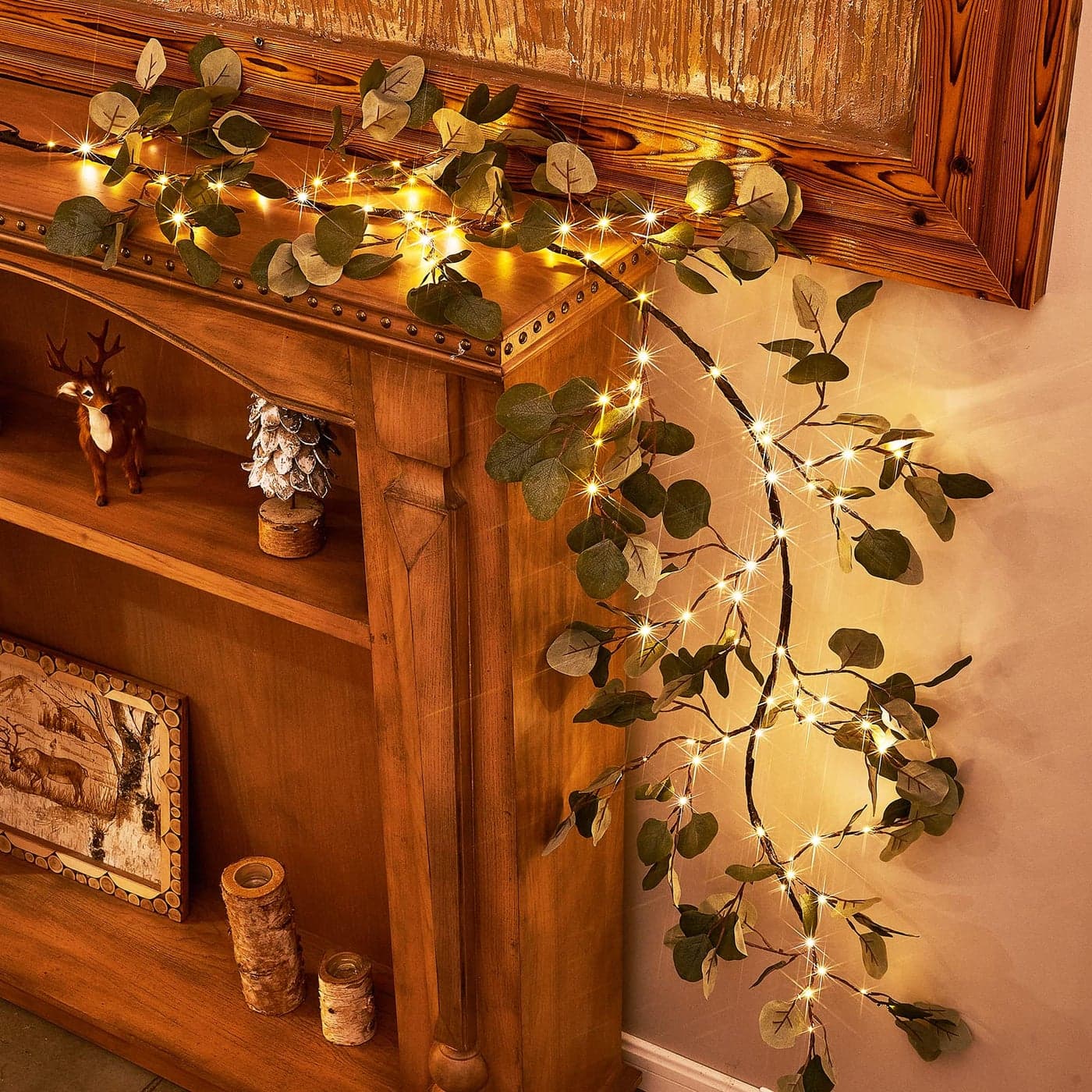 Birchlitland Decorative Garland Lights 6FT 96 LED Fairy Lights Lighted Eucalyptus Twig Garlands with Timer Battery Operated for Bedroom Stairs Party and Holiday Decor Indoor Outdoor