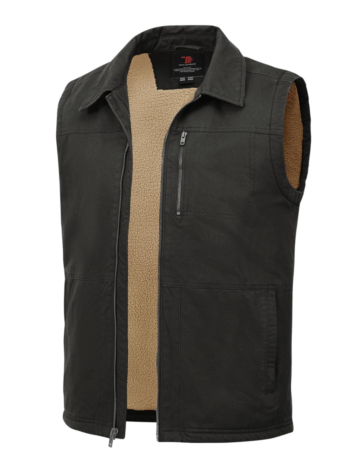 TBMPOY Men's Winter Vest Casual Sherpa Fleece lined Full Zip Lightweight Vest Outerwear Warm Cotton Travel Jackets Deep Gray XL
