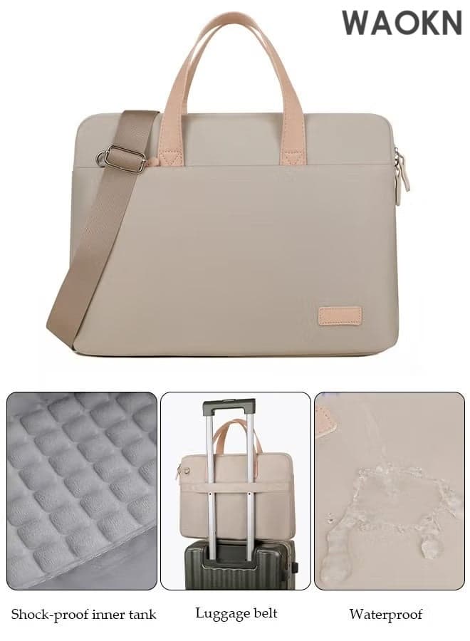 15.6 Inch Laptop Bag with Multi Compartment Lightweight Laptop Hand Bag Crossbody Bag Travel Business Briefcase Water-Resistant Dust-proof Shoulder Messenger Bag for Women Work Office(Off White)