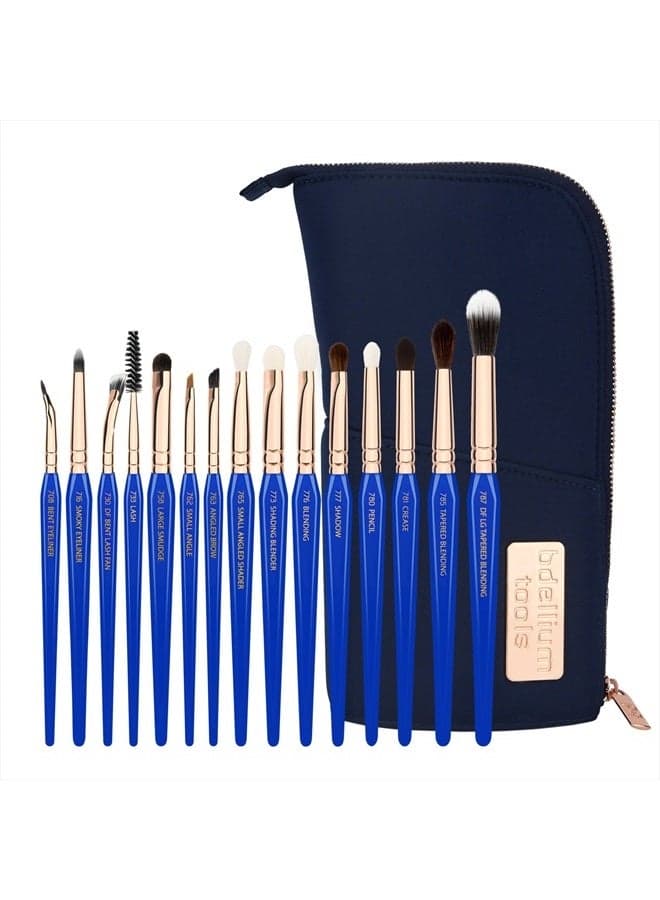Bdellium Tools Professional Makeup Brush Golden Triangle - Eyes Only 15pc. Brush Set with Stand-Up Pouch