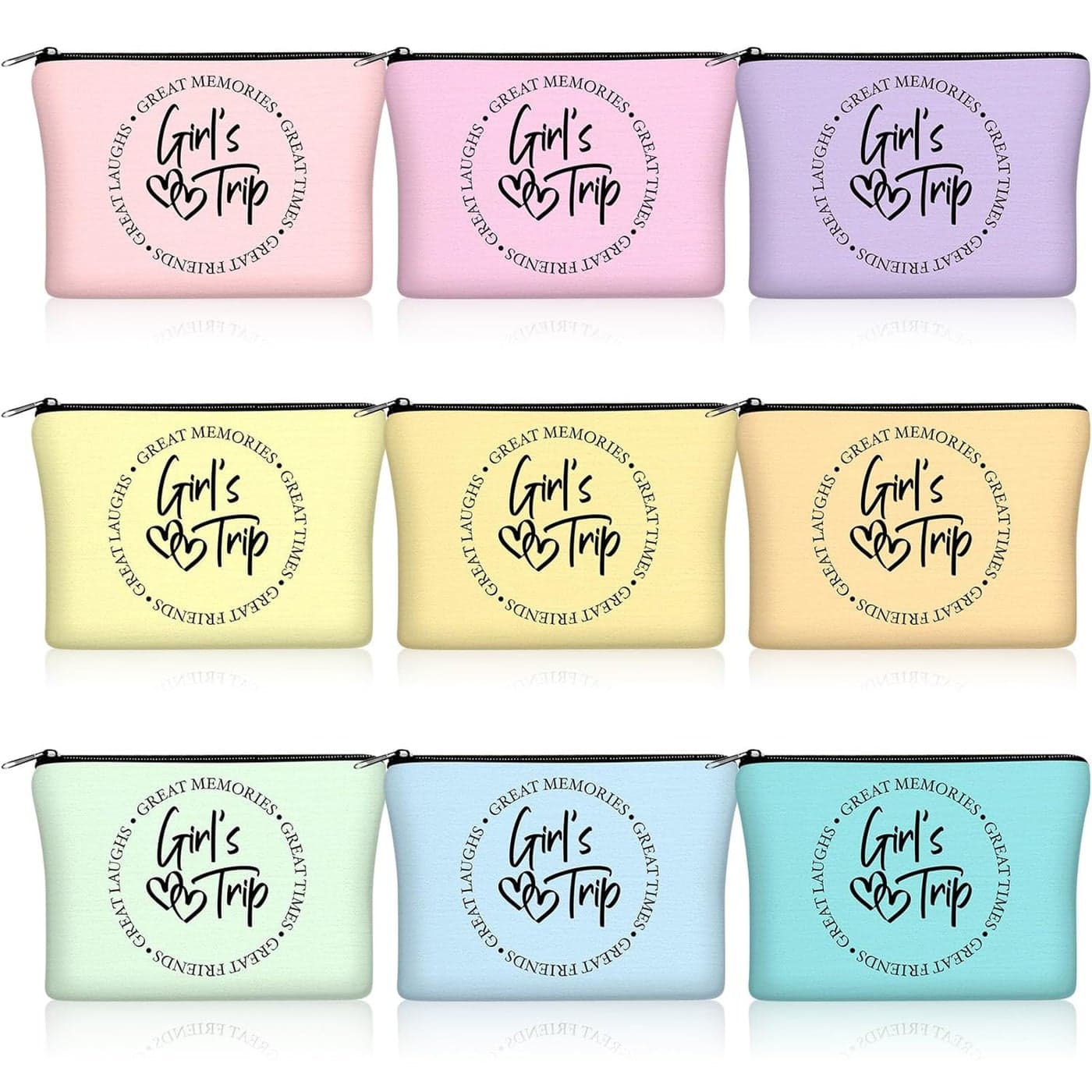 Reginary 9 Pcs Girls Trip Gifts Favors Girls Trip Makeup Bags Toiletry Cosmetic Bag Bestie Friendship Gifts for Women Christmas Wedding Bachelorette Valentine‘s Day Party Favors