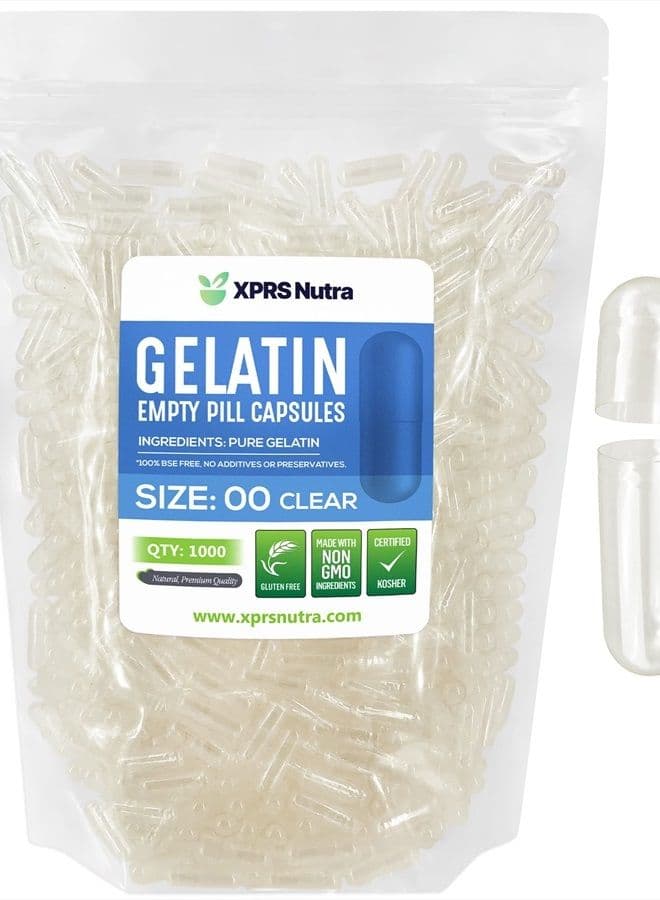 Size 00 Empty Capsules - 1000 Count Empty Gelatin Capsules - Empty Pill Capsules - DIY Capsule Filling - Fillable Pill Capsules Empty Gel Caps (Clear)