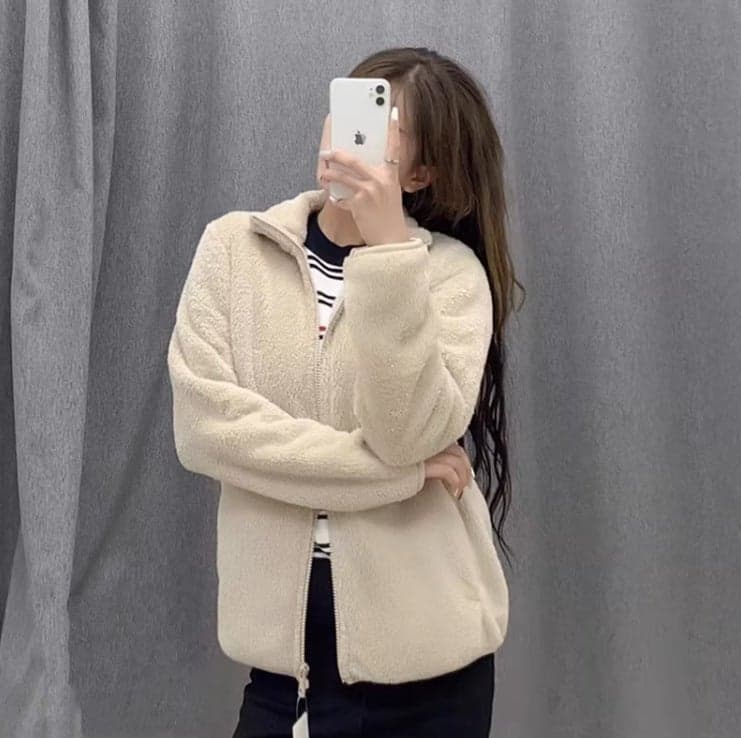 Winter Women's Long Velvet Polar Fleece Coral Velvet Jacket Zipper Jacket Long-Sleeved Cardigan 449753/459794