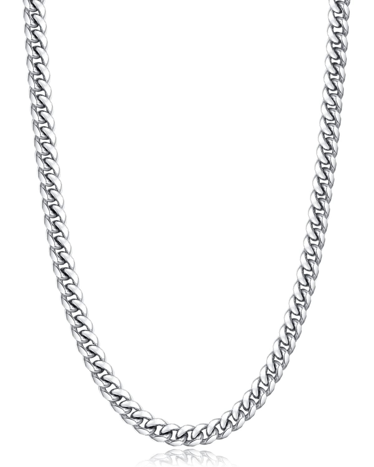 Jewlpire Silver Chain for Men, 6mm Mens Necklace Cuban Link Chain Necklace for Men, Stainless Steel Chain Necklace Sturdy & Durable Men's Necklaces 20 inch