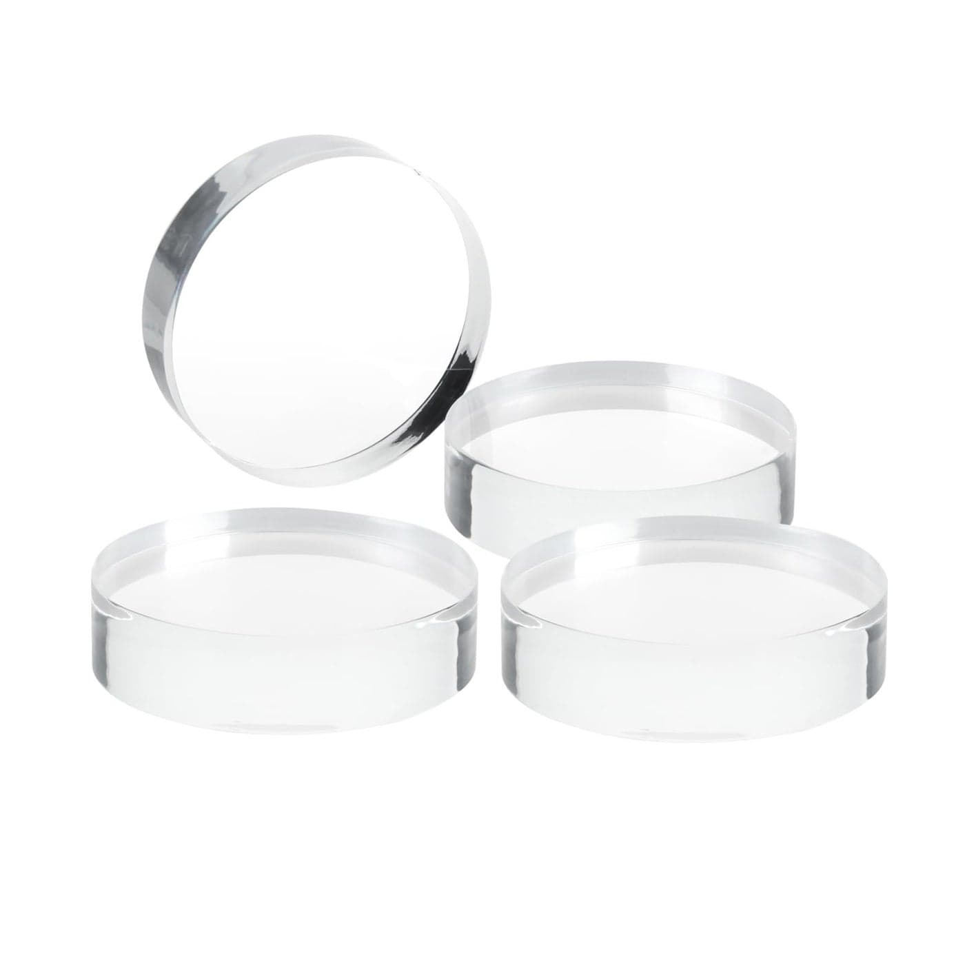 KCGANI 4Piece Acrylic Round Blocks Clear Edge Polished Display Base Cylinder Trophy Base for Table Showing Collectibles
