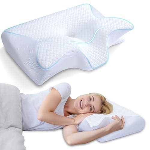 HOMCA Memory Foam Cervical Pillow, 2 in 1 Ergonomic Contour Orthopedic Pillow for Neck Pain, Contoured Support Pillows for Side Back Stomach Sleepers
