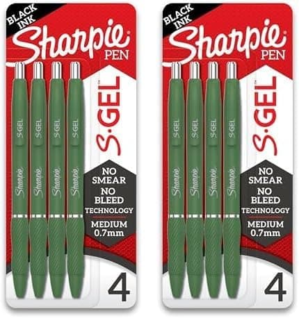 SHARPIE SGel Gel Pens Medium Point 07mm Green Barrel Black Ink 4 Count Pack of 2