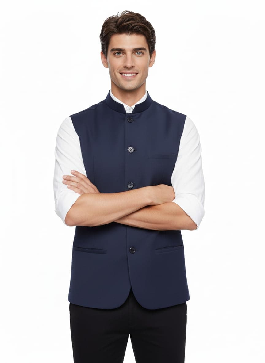 ROCKSY Navy Nehru Jacket, B&i Modi Koti for Men, Cotton Waistcoat for All Occasion: Diwali, Wedding, Ethnic, Office Party, Formal & casual Look, Size 36