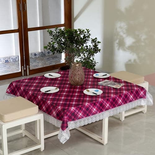 Homerz Premium 6 Seater Dining Table Cloth with 6 Dining Chair Covers,Elastic Fitted Chair Slipcovers, Printed Polycotton Fabric, Table Cloth Size 60x90 inch (Square Professor)