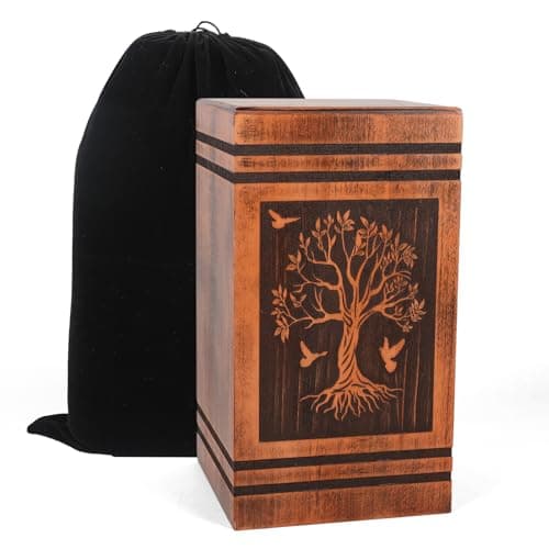 NEXFORTUNE Wooden Cremation Urns for Human Ashes Adult Female Male Handcrafted Solid Wood TSA Approved Tree of Life Urn for Ashes for Women with Bag Full Size 300 Cubic Inches Urn 114 H