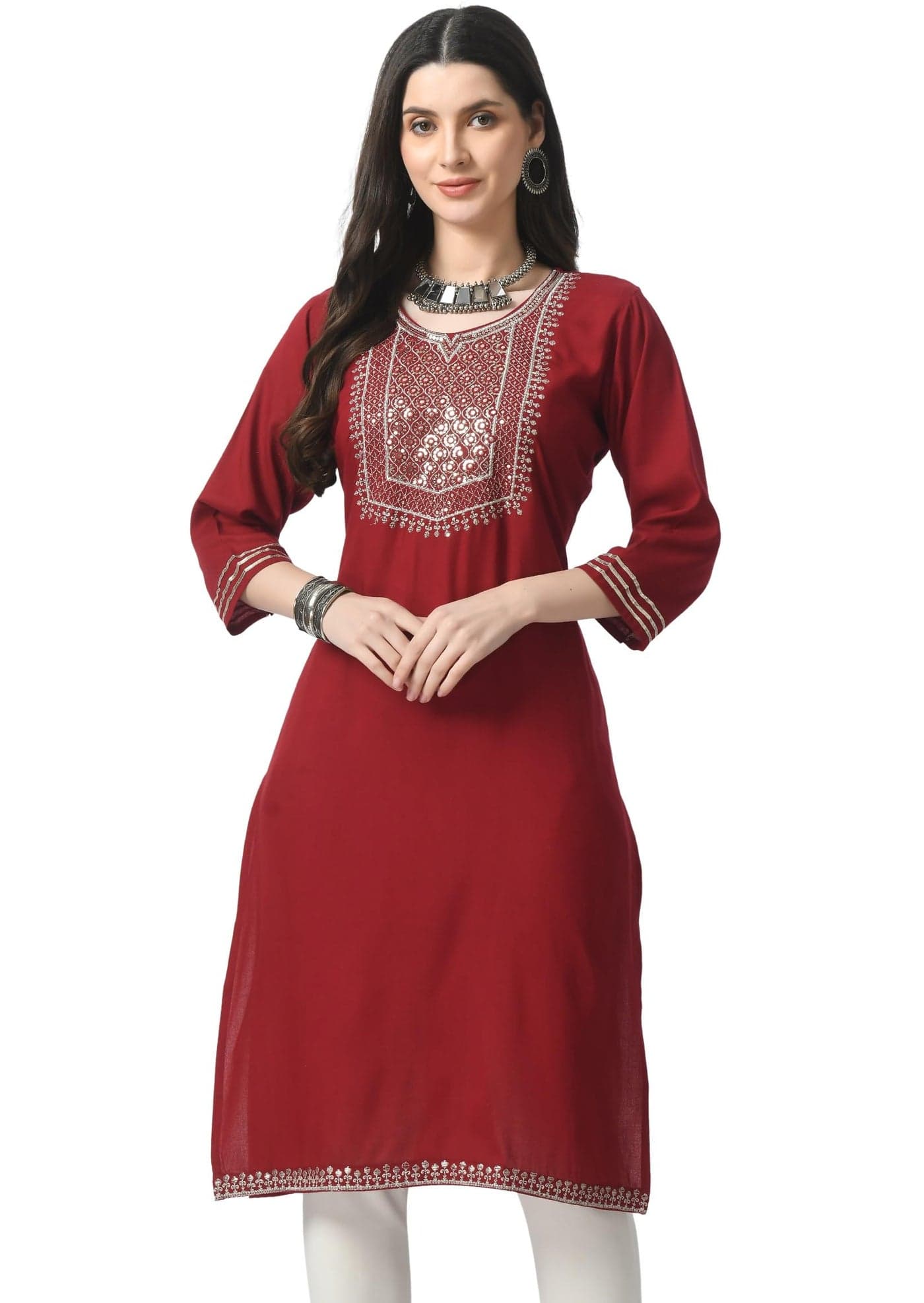 LIBOZA Kurta for Women – Embroidered Ladies Kurti, Stylish Girls Top, Ethnic Full Kurtas, Straight Design Kurtis for Woman