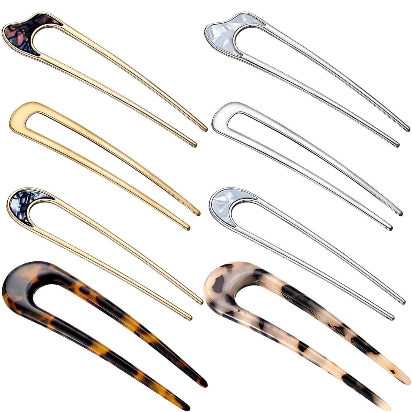 8 Pieces U Shaped Hair Pins French Pins Metal U Vintage Fork Hair Pin for Buns Women Girls Hairstyle AccessoriesCute Patterns