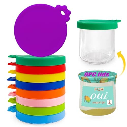 Oui Yogurt Jar Lids - 9 pack Oui Lids for Yoplait Yogurt Container, Sealed against leaks Silicone lids for oui yogurt jars in 9 colors…