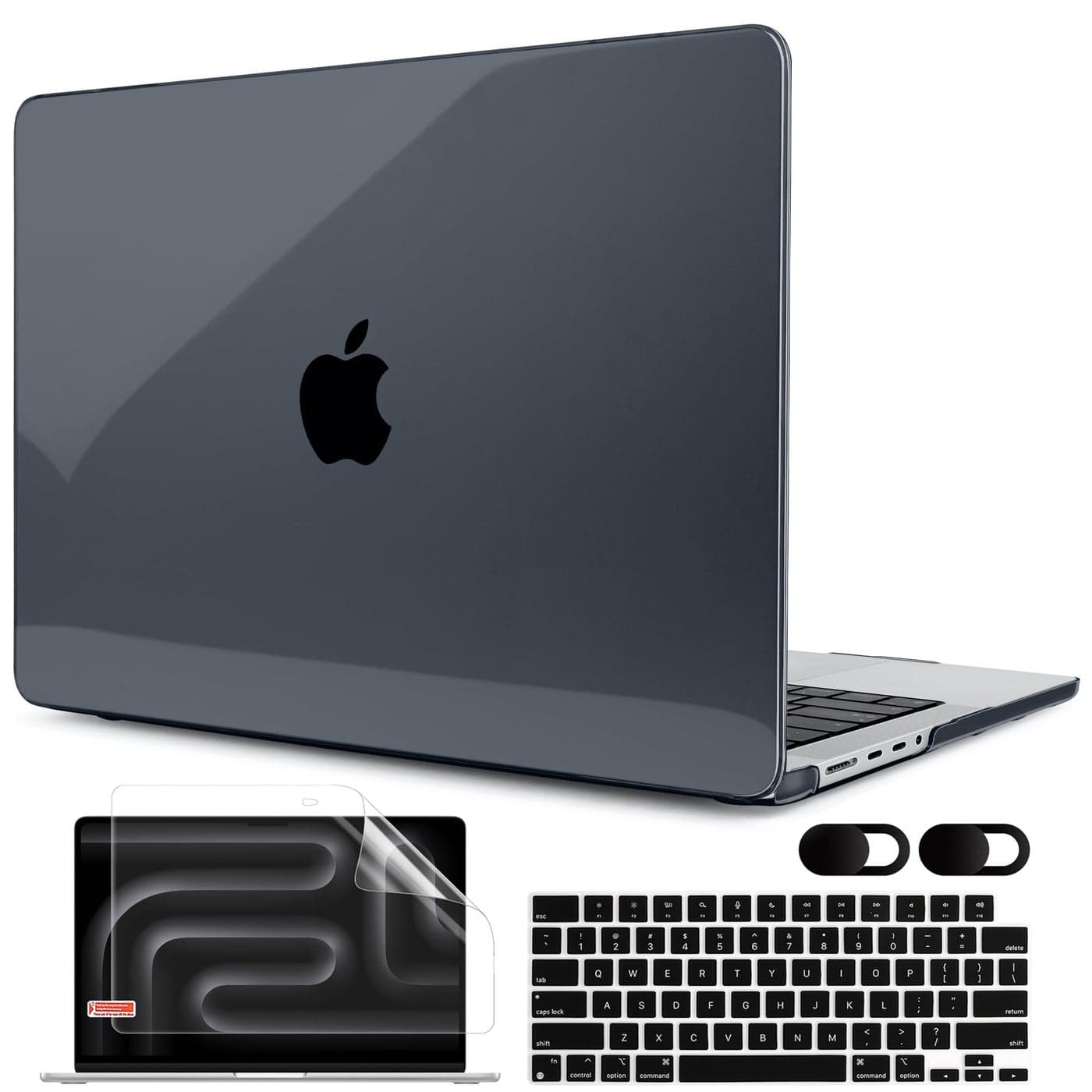 MEEgoodo for M4 MacBook Pro 14 inch Case 2024 2023 2021 A3112A3401A3185A2918A2992A2779A2442 M3 M2 M1 ProMaxLaptop Hard Shell with Keyboard Cover Screen Protector Webcam CoversCrystal Black