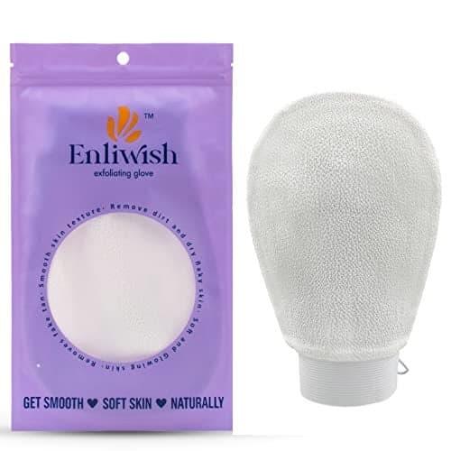 ENLIWISH Exfoliating Glove Mitt - Body Scrub for Bath Shower - Exfoliator Glove Visibly Lift Away Dead Skin - Tan Removal - 100% Viscose Deep Exfoliating Gloves for Soft Skin (White)