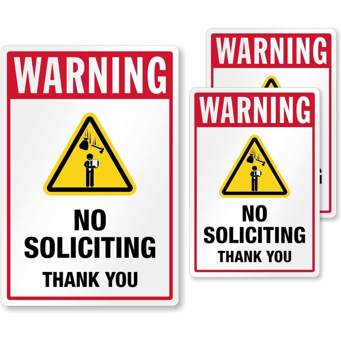 SmartSign No Soliciting Sticker Pack of 3 Warning No Soliciting Thank You Stickers Set EG Reflective Adhesive DecalsLabels TearResistant Durable for DoorHouseWindow Made in USA