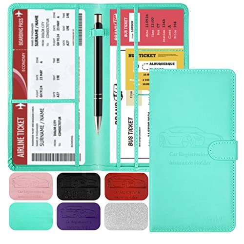 HIIXHC Car Registration and Insurance Card Holder with Magnetic Closure Leather Vehicle Glove Box Automobile Documents Paperwork Wallet Case Organizer for ID Drivers License