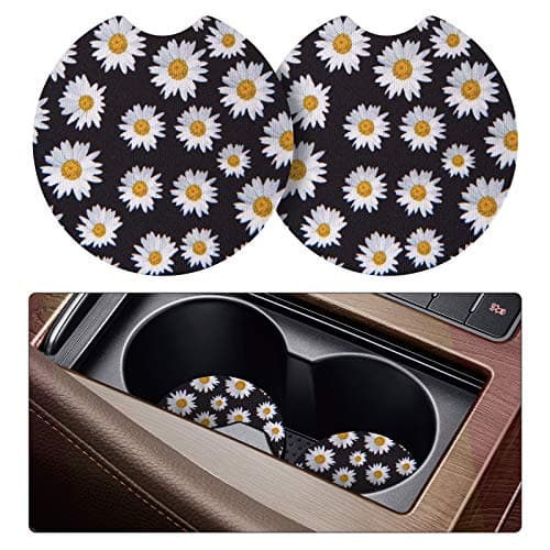 tifanso Car Cup Drink Holder Coaster 2 Pack Car Coasters for Cup Holders Cute Vehicle Accessories for Women and Girl Daisy