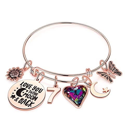 Ursteel 7th Birthday Charm Bracelet for Girls, Seven Year Olds - Happy 7th Birthday