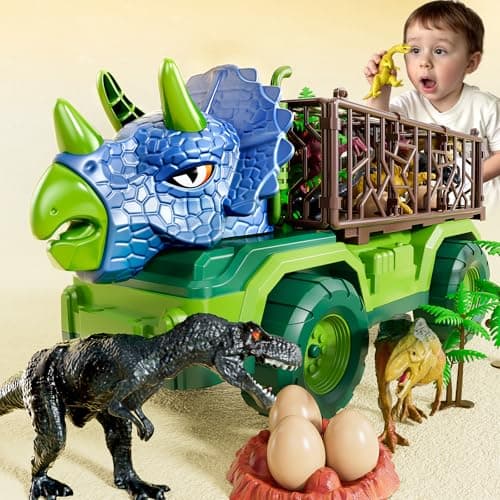 BLmukce Dinosaur Toys for Kids 35 Dinosaur Transport Truck Car Set with 8 Dinosaur Figures Play Mat Gift for 2 3 4 5 6 7 Year Old Toddler Boys