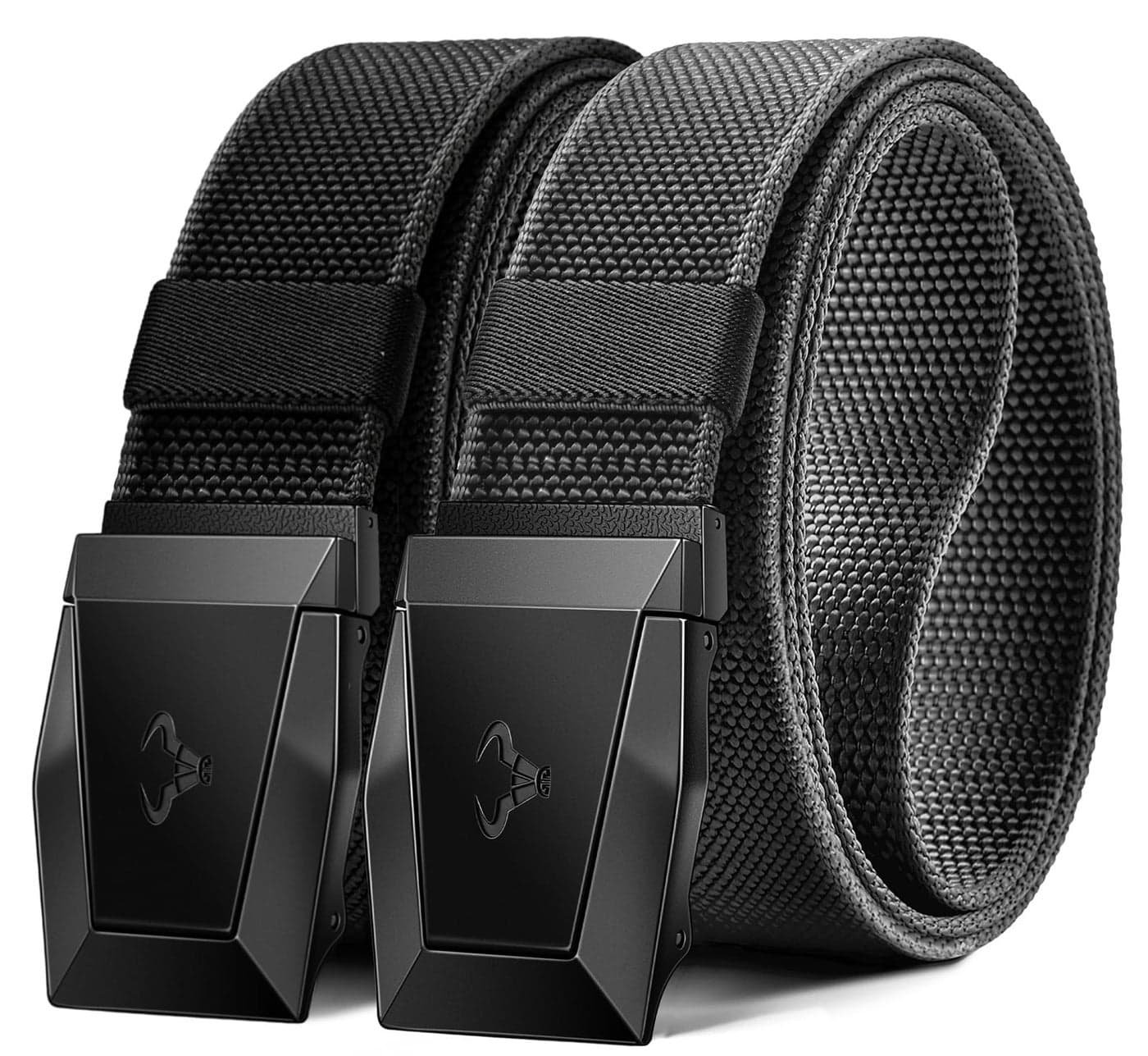 BULLIANT Men Belt 2 Pack,Nylon Web Holster Belt Stretch for Gift Men Outdoor Work Sports Hunting Hiking,Quick Release(Black/Dark Gray,46"-50" Waist Adjustable)