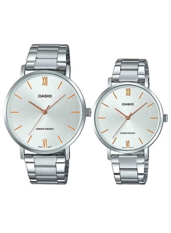 Casio His & Her Stainless Steel Band Couple Watch MTP/LTP -VT01D-7BUDF