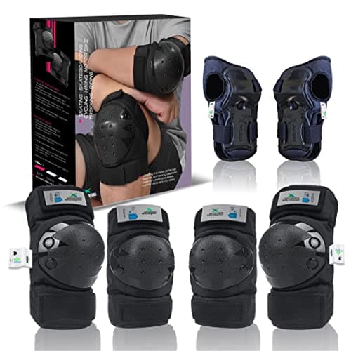 jaspo Plastron Saver 3 Professional Protective Kit (Knee/Elbow/Wrist Guard) Multi Purpose Safety Kit for Skateboarding, Roller Skating, Inline Skating, Cycling and Other Sports (Large, Black)