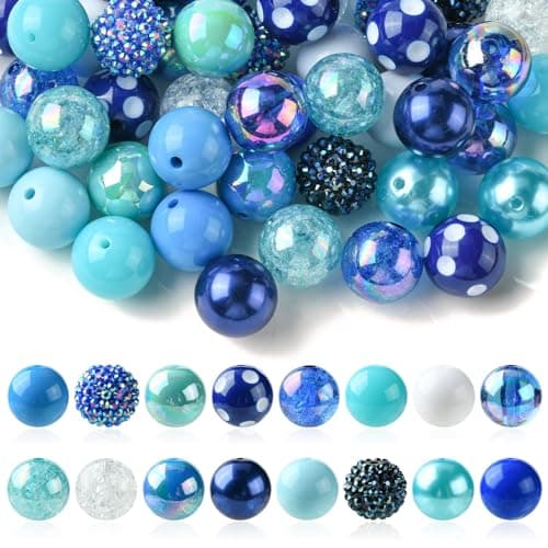 DanLingJewelry 50Pcs Random Blue Series 20mm Acrylic Round Chunky Bubblegum Large Ball Beads for Jewelry Bracelets Making