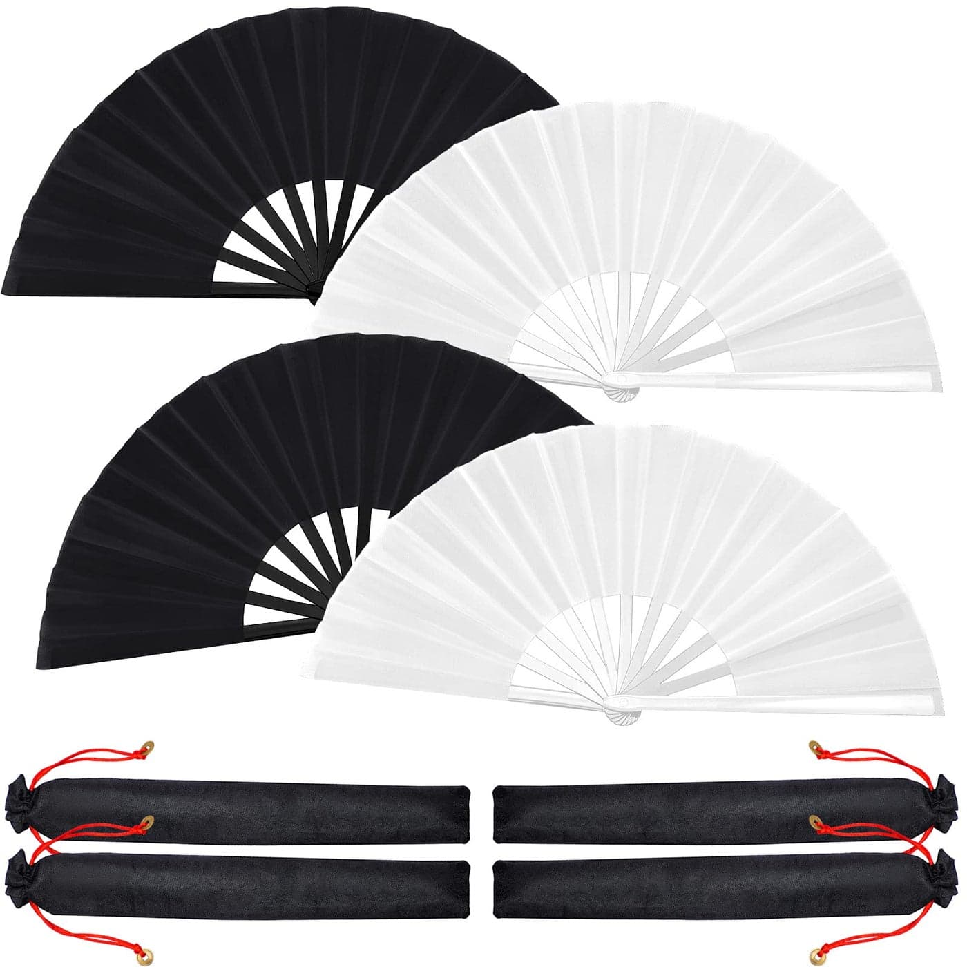 Blulu 4 Pcs Large Folding Fans for Line Dancing Big Silk Hand Clapping Popping Fans Bulk for Dancing Boots on The Ground Festival Party DecorationClassic StyleBlack White13 Inch