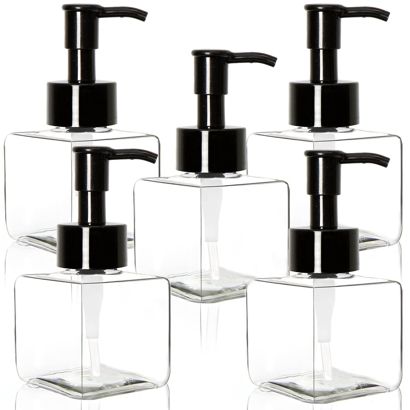 Youngever 5 Pack 4 Ounce Plastic Pump Bottles Square Refillable Plastic Pump Bottles for Dispensing Lotions Liquid Soap Clear with Black Pump