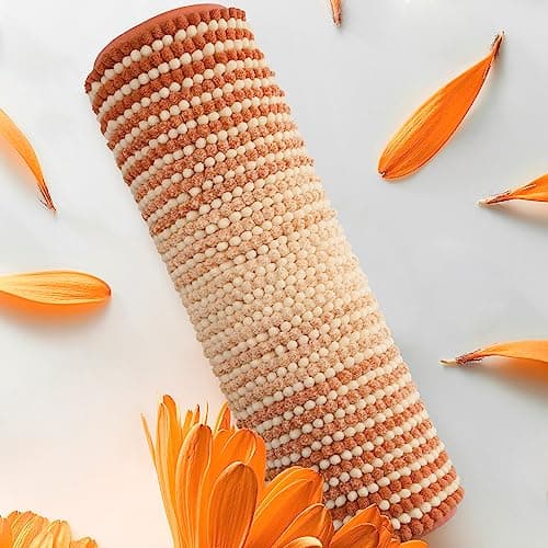 BSICPRO Bathroom Rugs, Bath Mat Rug for Bathroom Non Slip 17 x 24 Inches Water Absorbent Chenille Floor Mats Machine Washable (Pumpkin Orange and Cream)