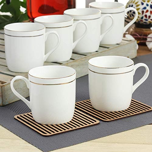 Clay Craft Elegant Gold Line Coffee/Tea Cups Set of 6 Perfect for Daily use 180 ml, White, Standard (Asian-Set of 6)
