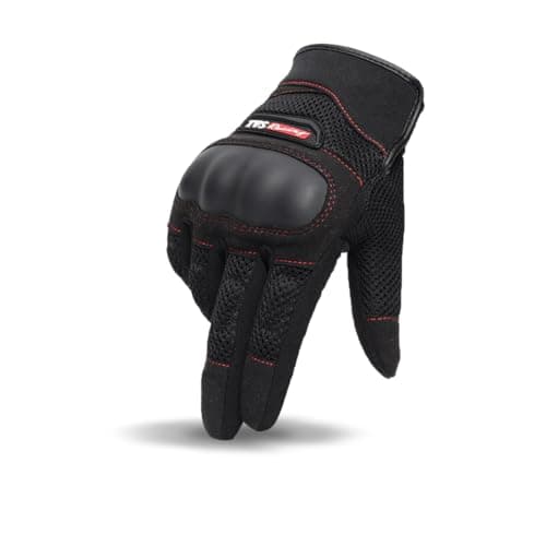 TVS Racing Rogue Riding Gloves | TPR Knuckle Guard | Touchscreen Fingertip | Airmesh Panels | Micro Suede Grip | 3mm Palm Padding | Velcro Strap | Motorcycle & Bike Riding Gloves (Black/L)