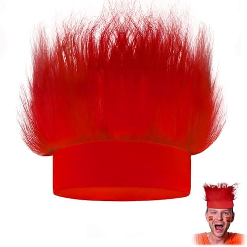 Novelty Place Red Hairy Costume Headband Fun and Fuzzy Crazy Hair Wig Troll Hair Costume Accessories Perfect for Sports Parties Costume Cosplay and Halloween Fit Kids Teens and Adults