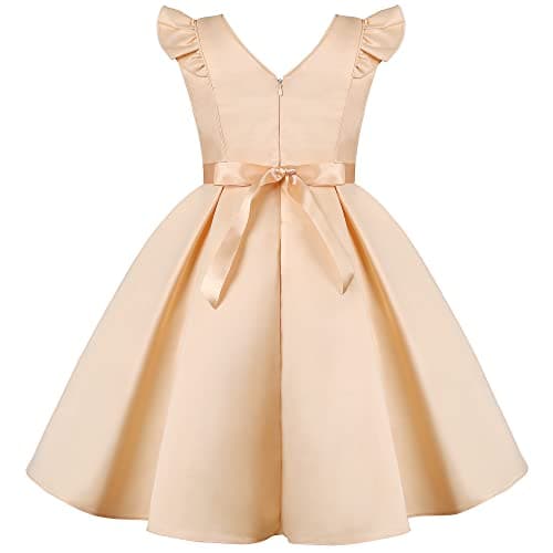 BUNNY LULU Knee-Length Girls Dress Bridesmaid Wedding Princess Children's Bow Birthday Ball Party Show Evening Lavender(7-8 Years, Champagne)