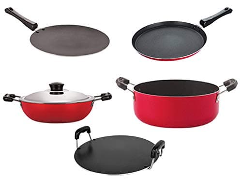 Nirlon Kitchenware Aluminium Cookware 3 Layer Superior Coating Combo Set of 5 Pieces 26mm_CT_DKDM_RT_Cass22_FT12