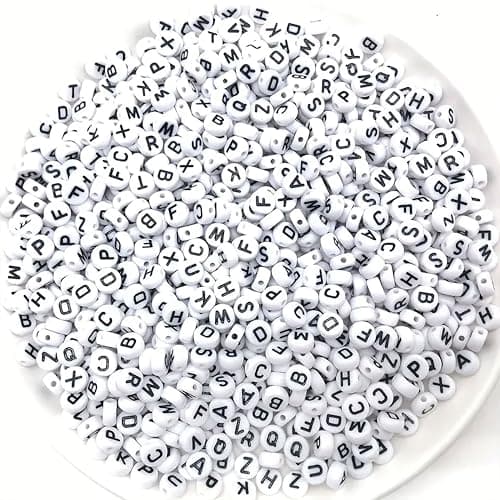 INDIKONB Alphabet Letter Round Beads 6mm | Colorful for Bracelets | Jewelry Making, DIY Crafts, and Personalized Accessories | 650 Pieces (White Black)