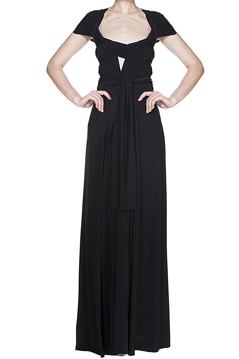 Women's Transformer Convertible Multi Way Wrap Long Prom Maxi Dress V-Neck Hight Low Wedding Bridesmaid Evening Party Grecian Dresses Boho Beach Backless Halter Formal Cocktail Dance Gown Black Medium