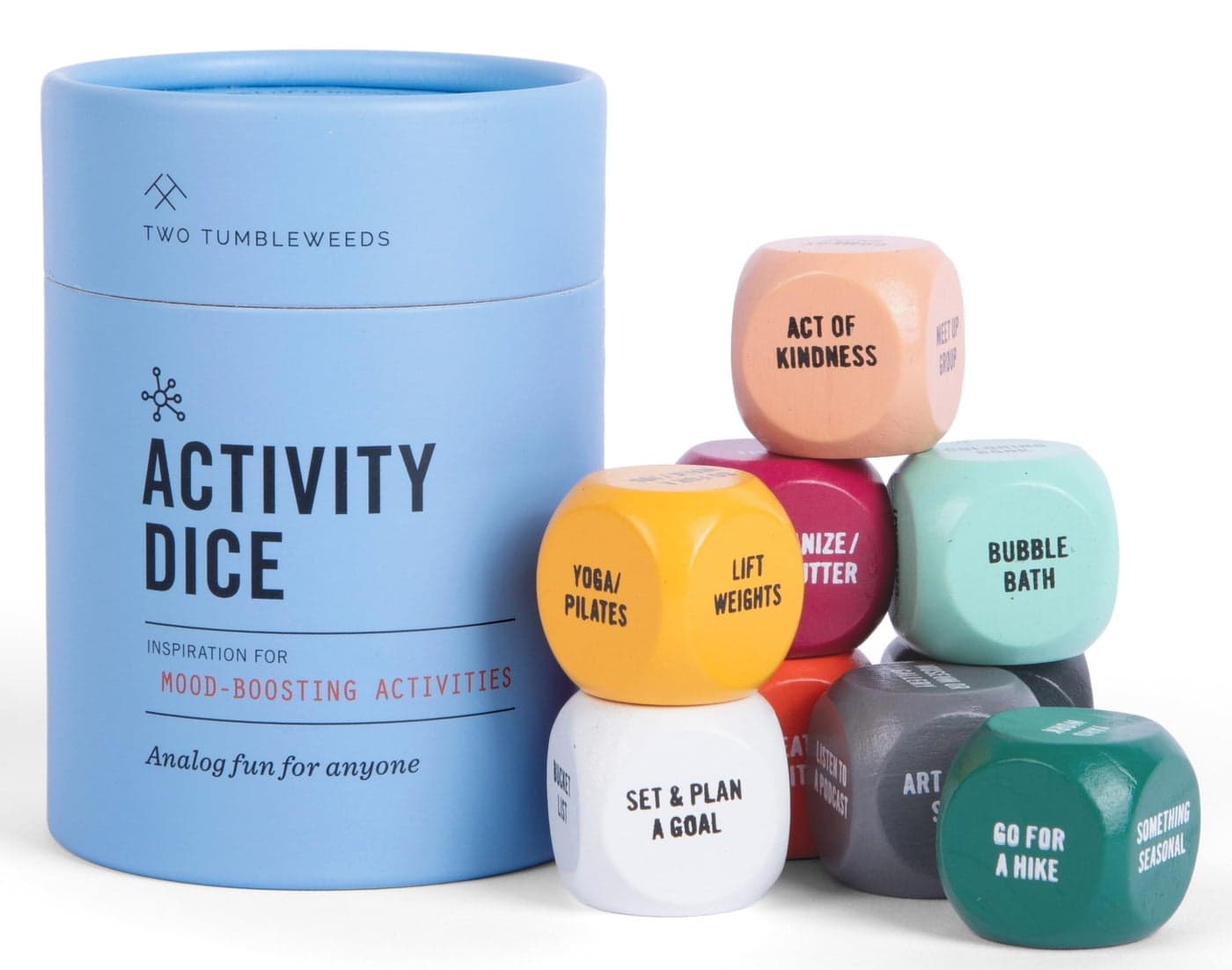 Two Tumbleweeds Mood-Boosting Activity Dice - Game for Adults, Teens, Therapists, Retirees - Set of 9 Dice for Increasing Happiness & Well-Being - Unique Gift - 1+ Players