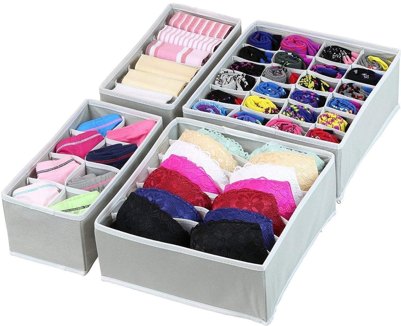 Styleys Non Woven Clothing Storage Box Closet Dresser Drawer Organizer Cube Basket Bins Containers Divider Organiser For Bra Panty Socks Tie Underwear Innerwear Scarf,Set Of 4(Grey-S1014)