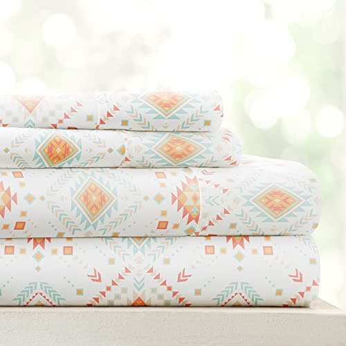 Linen Market DoubleBrushed Patterned Microfiber Twin Sheet Set 3 Piece OekoTEX Certified Ultra Soft WrinkleFree 16 Deep Pocket Sheets Easy Care Twin Size Aztec Dreams Coral