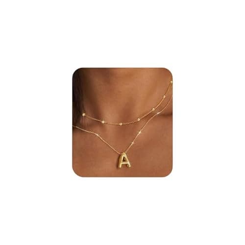 PANSHI Gold Initial Necklaces for Teens Women, Teen Gifts Trendy Layered Bubble Letter Choker Necklace Jewelry Birthday Gifts for Teens Women Teenage A.