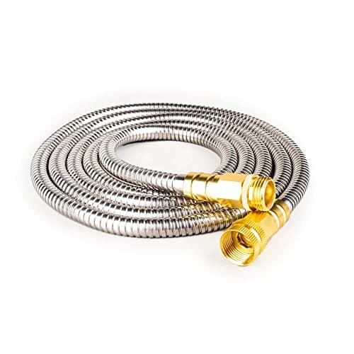 FangFarm Stainless Steel Garden Hose: 15FT 3/4" Male to Female Brass Fittings - Flexible Metal Water Hose for Patio Garden Car Washing