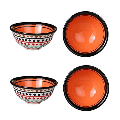 Caffeine Ceramic Handmade Orange and White Multi Dotted Katori Bowl Set of 4