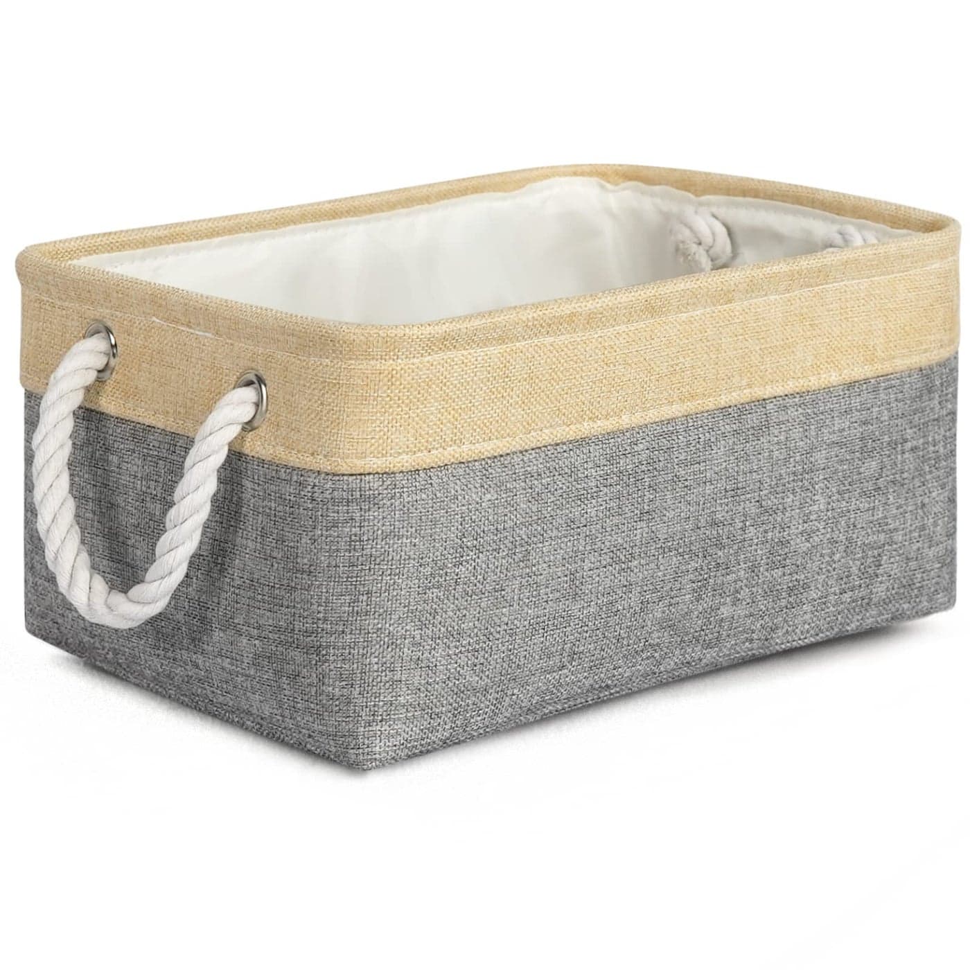 TheWarmHome Decorative Basket Rectangular Fabric Storage Bin Organizer Basket with Handles for Clothes Storage GoldGrey Medium1Pack138L98W67H